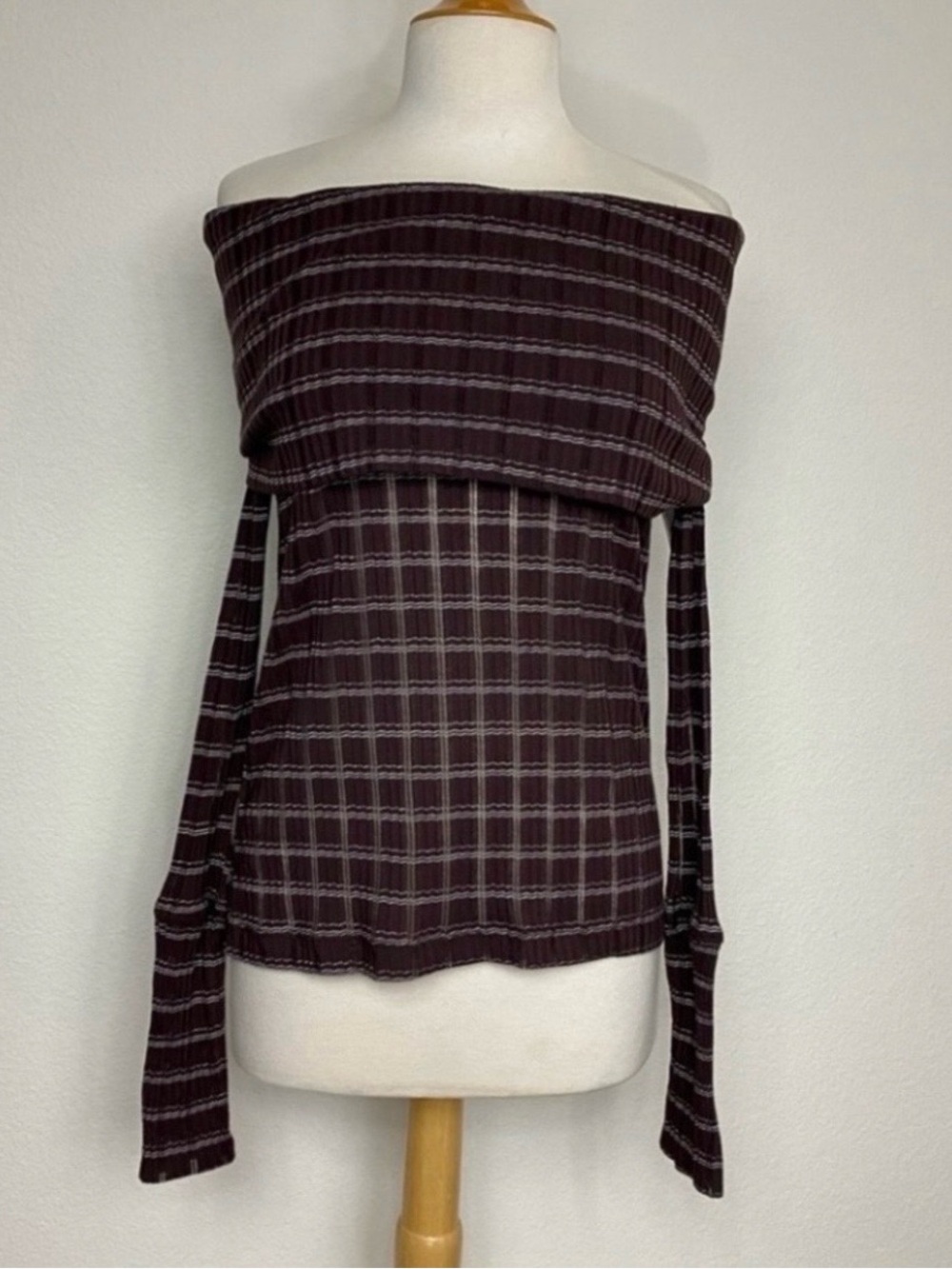 NWT New Free People Womens Brown Metallic Snowbunny Girlfriend Ribbed Top Size L